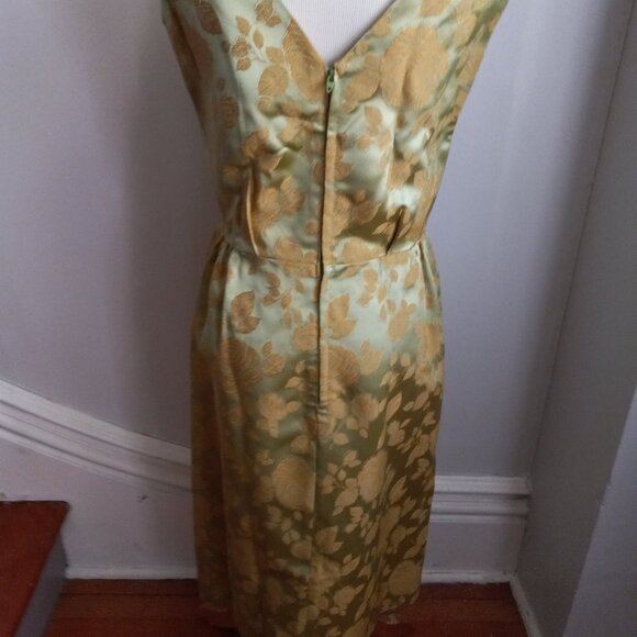 VINTAGE 1960'S GREEN GOLD BROCADE DRESS JACKET SET - Picture 5 of 15